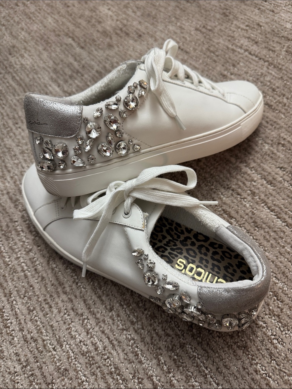 Chico's White Sneakers with Silver Heel and Crystal Embellishments Size 9